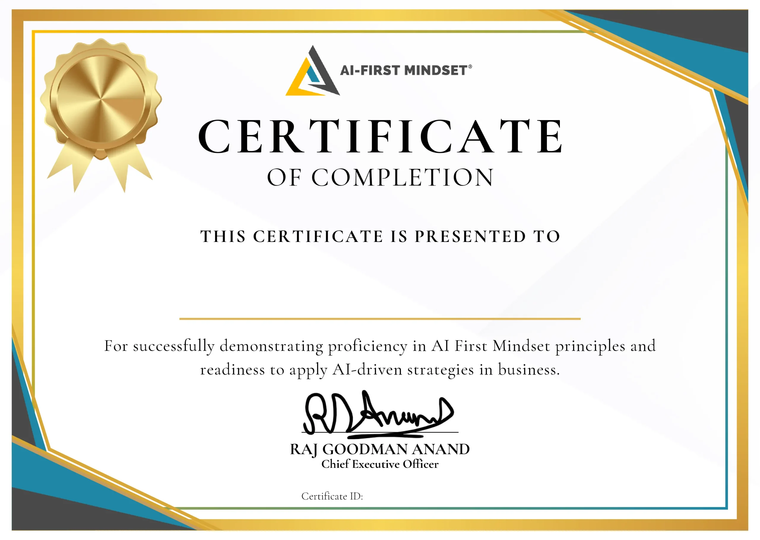 Your AI First Mindset certificate of completion